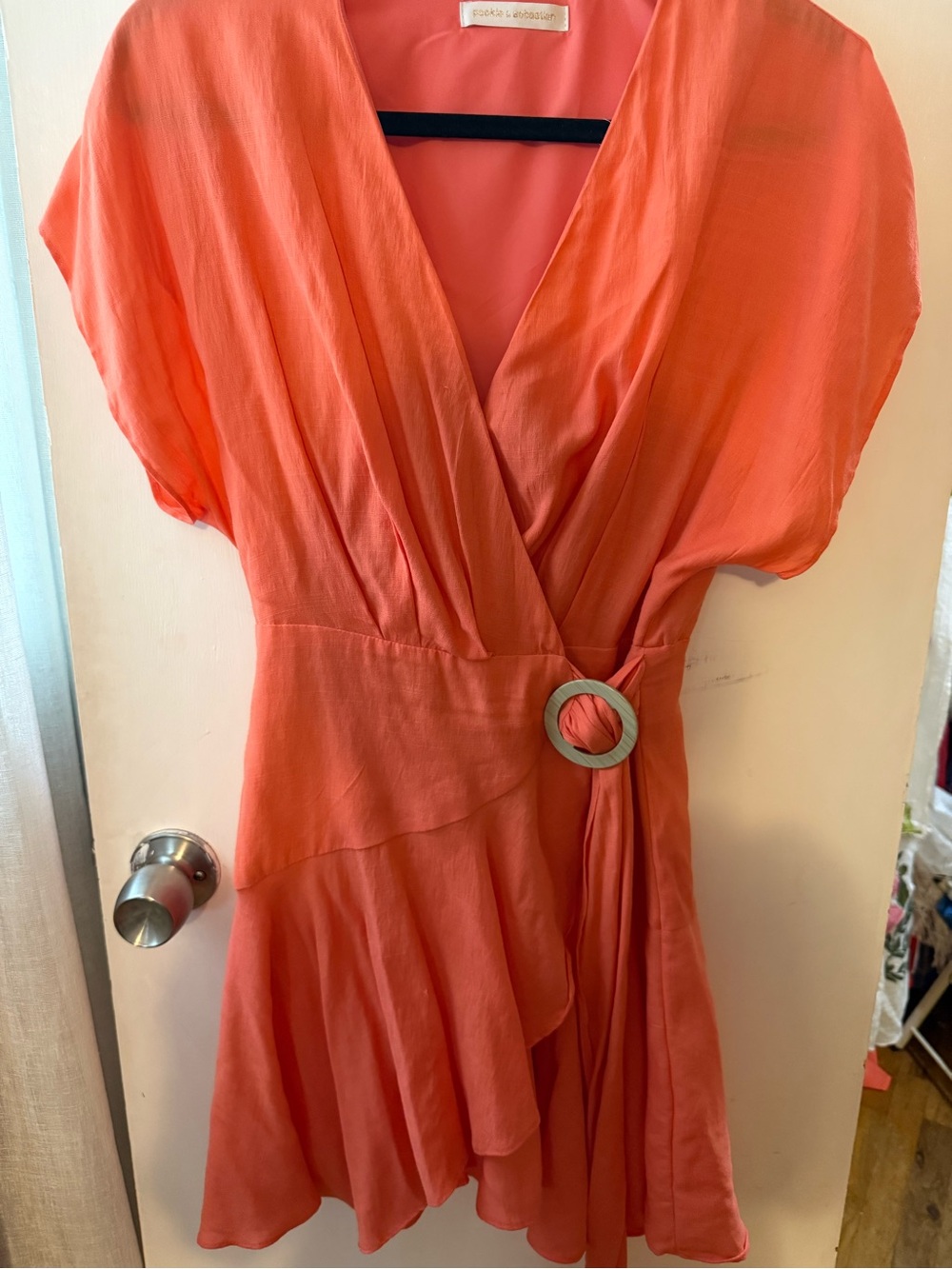 Pookie and Sebastian Brand Coral Wrap Dress with Ring Detail